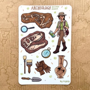 Feuille d'autocollants archéologiques/Mat et imperméable/Cadeau d'anthropologie et de paléontologie,Scientifique,Journal d'agenda,Histoire,Fossiles
