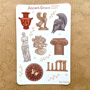 Ancient Greece Sticker Sheet /Matte & Waterproof/ Greek Mythology, Planner Journal, History, Museum,Antique Medusa Sphinx