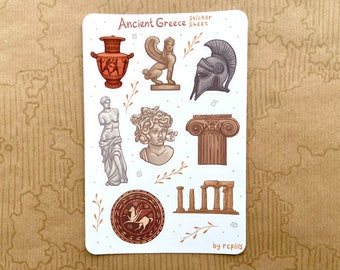 Ancient Greece Sticker Sheet /Matte & Waterproof/ Greek Mythology, Planner Journal, History, Museum,Antique Medusa Sphinx