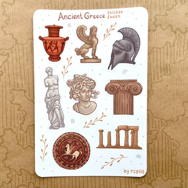 Ancient Greece Sticker Sheet /Matte & Waterproof/ Greek Mythology, Planner Journal, History, Museum,Antique Medusa Sphinx