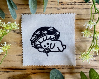 Mushroom & Flower Sew-On Patch / Woodland Nature Cute Witchy Animals, Lino Print, block print, handprinted