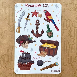Folha de adesivos da vida do pirata/fosco e à prova d'água/vintage, tesouro, oceano, sereia, fantasia, aventura, dramatização