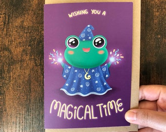 Wizard Frog Card /Blank Inside with Recycled Envelope/Gothic Christmas,Cute Holidays, Magic,Birthday,New Years,Witchy, Cottagecore