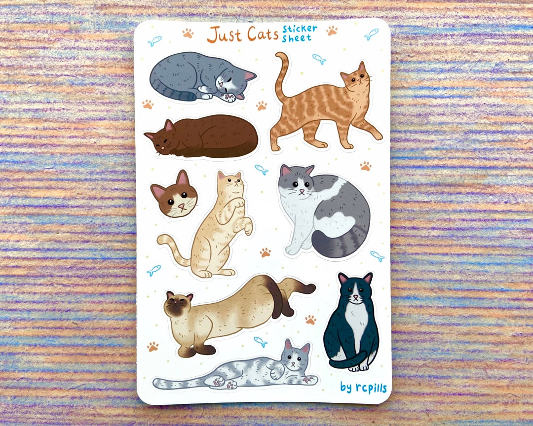 Just Cats Sticker Sheet /matte & Waterproof/ Cute Sleepy Cats, Journal ...