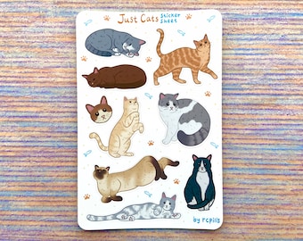 Folha de adesivos Just Cats/fosco e à prova d&#39;água/fofos gatos sonolentos, planejador de diário, animais, animais de estimação, adesivos para gatinhos