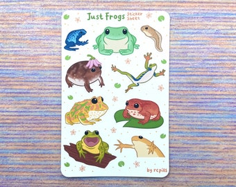 Just Frogs Sticker Sheet /Matte & Waterproof/ Journal Planner, Cute Animals,Colorful Pets, Rain frog, Tree frog, Woodlands