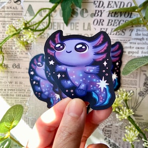 Cosmic Axolotl Vinyl Sticker/ Matte & Waterproof / amphibian, Cute Animal, Witchy, space, Magic Fantasy, meme, Laptop Decal