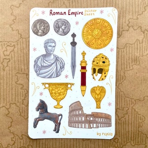 Roman Empire Sticker Sheet /Matte & Waterproof/Planner Journal, History, Museum,Antique, Ancient Rome,Mythology, Gladiator