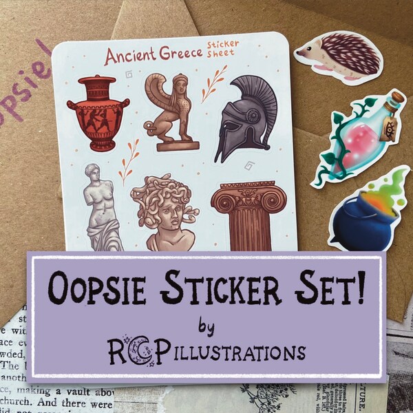 Oopsie Sticker Set by RCPillustrations / 1 B-Grade sticker sheet with 3 random individual stickers / Read Description!