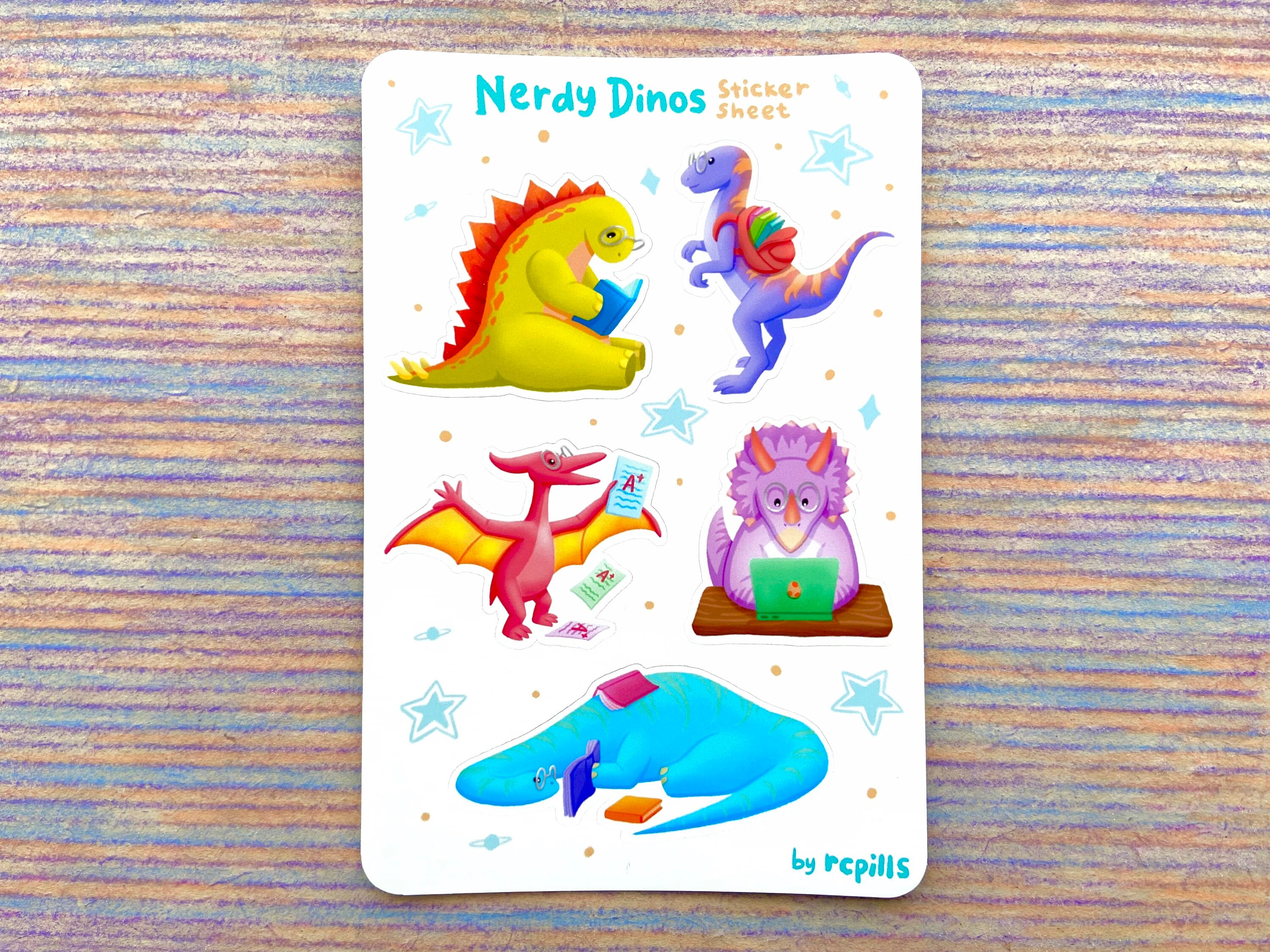 Folha de adesivos Nerdy Dinos/fosco e à prova d'água/dinossauro fofo, de volta às aulas, colorido, adesivos de recompensa, diário, planejador