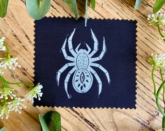 Spider Sew-On Patch / Halloween, Vampire, punk, gothic, alternative, Lino Print, block print, hand printed