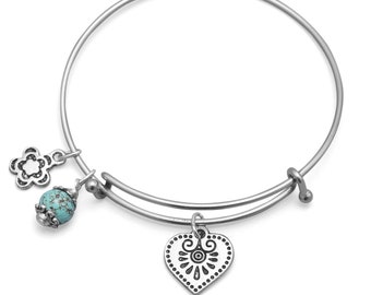 Expandable Heart Charm Fashion Bangle Bracelet Sku#: SGM1W2764