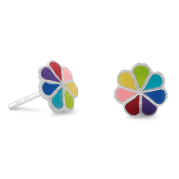 Flower Post Earrings in Multicolor • 925 Sterling Silver • Semi Precious • Plant Rainbow • Cute Dainty Woman Child Teen Wardrobe Accessory