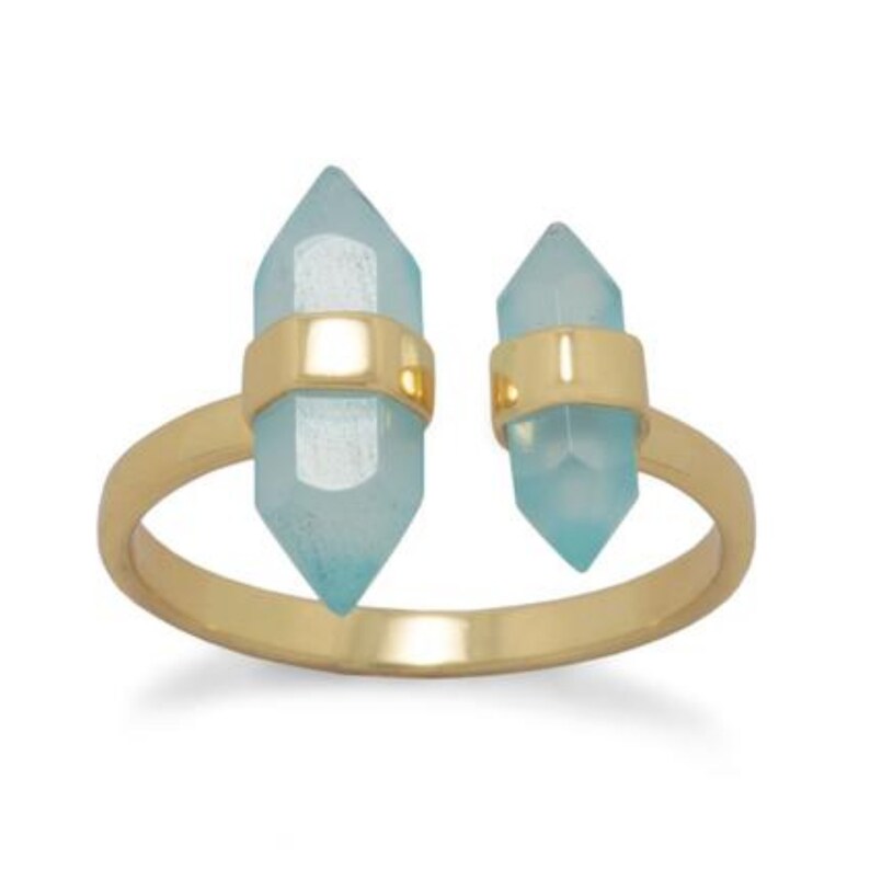 SGM383706-14 Karat Gold-plated Sterling Silver Spike Pencil Cut Chalcedony Split Ring Mood Ring