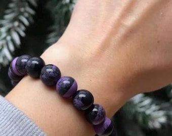 8mm Charoite Stretch Bracelet with FREE Attachable Charm • Genuine Unique Beaded Gemstone Jewelry