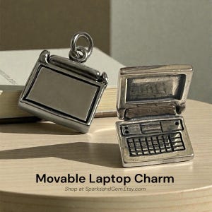 Movable Laptop Charm with Free Chain - 925 Sterling Silver Necklace or Bracelet