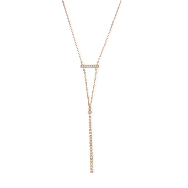 Bar Necklace with Y Drop • Real 14K Yellow Gold/Rose Gold/Rhodium Plated Sterling Silver • Bolo • Dainty Unique Adjustable • Gift SGM234211