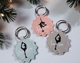 Eiskunstlauf oder Rollkunstlauf personalisierter Schlüsselanhänger - Kunstleder, 6 Farben, Motive und Name wählbar, Geschenk für Läuferin