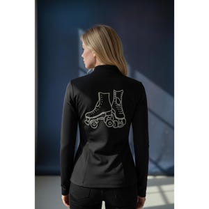 Eiskunstlauf Jacke Rollkunstlauf mit Strassmotiv Rollschuhe auf dem Rücken, für Training und Wettbewerb, warm up, Rollerskating Jacket