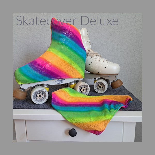 Skatecover Deluxe Regenbogen schützende Stiefelschoner, Überzieher für Eiskunstlaufen und Rollkunstlaufen, Spandex Sonderstoff Glitzer