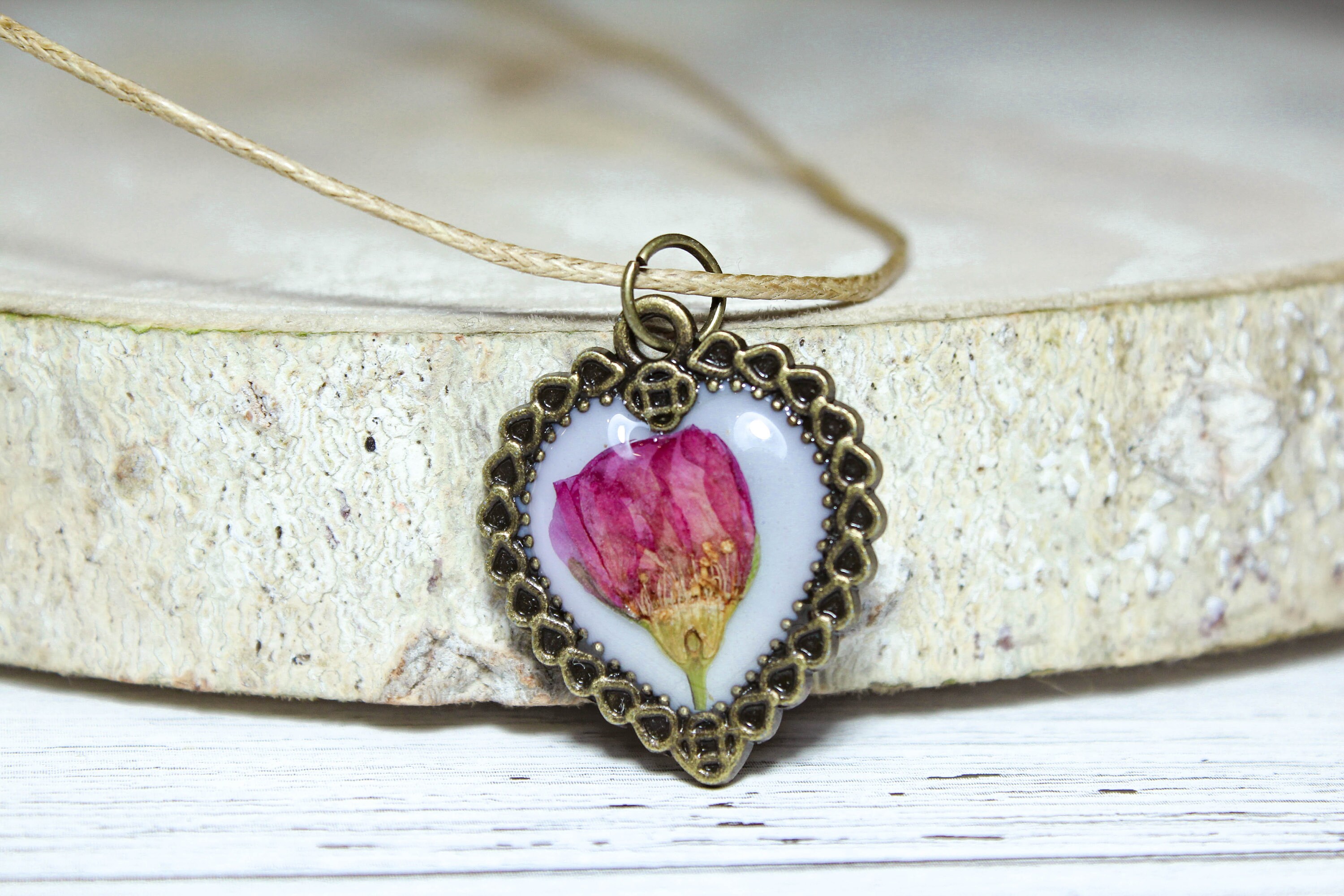 Heart Pink Flower Necklace Real Dried Flowers Resin Heart Etsy