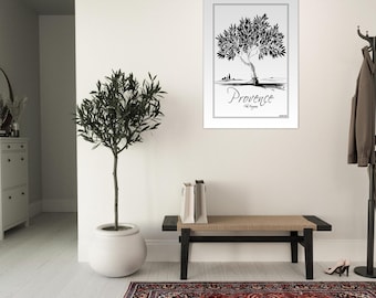 Aluminum panel — ‘Olive Tree of Provence’ | illustration Olea Europaea | French Mediterranean decor | Vintage hand-drawn design