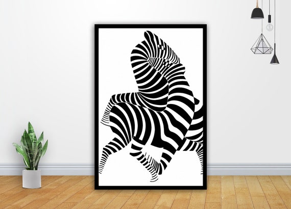 A0 zebra Canvas vintage art print painting black white Victor vasarely large