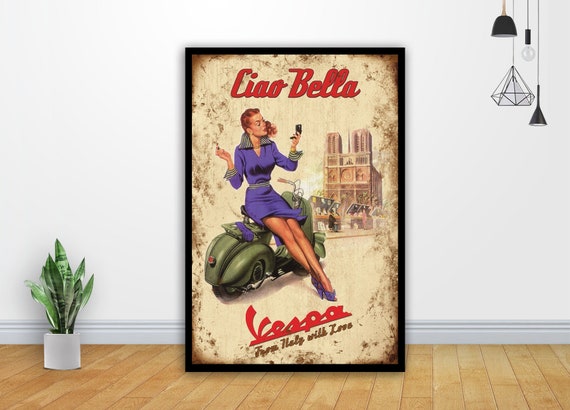 Paper Print Poster Vintage painting Vespa Italy Bike Model art Canvas Framed 24/"