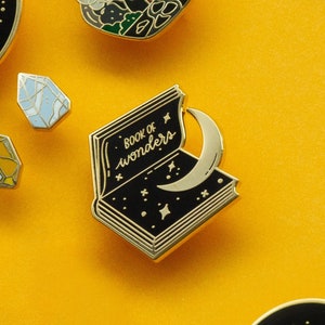 Book of Wonders Enamel Pin Mystical Enamel Pin Moon and Star pin Bookworm enamel pin image 3