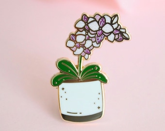 Pot of Orchids Enamel Pin | Houseplant Enamel Pin