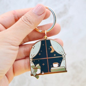 Cozy Nights Enamel Keychain | Book Enamel Keychain | Magical Keychain | Bookworm keychain | Moon and star keychain