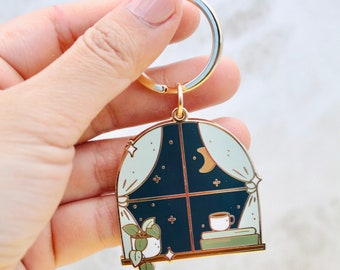 Cozy Nights Enamel Keychain | Book Enamel Keychain | Magical Keychain | Bookworm keychain | Moon and star keychain