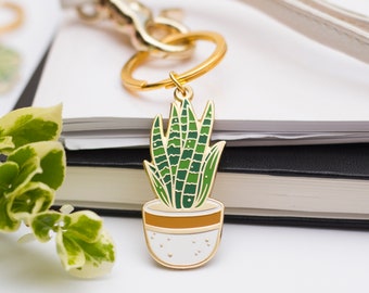 Snake Plant Enamel Keychain | Houseplant Keychain | Gift for plant parent | Plant keychain | Houses warming gift