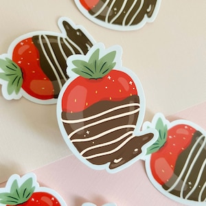 Vinyle mat fraise enrobée de chocolat | Autocollant en vinyle | autocollant Saint-Valentin | Sticker Nourriture
