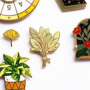 Bundle of Sage Enamel Pin Houseplant Enamel Pin Plant Enamel Pin Witchy Enamel Pin image 3