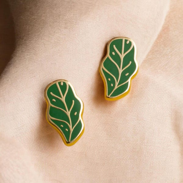 Fiddle-Leaf Fig Stud Earrings: Gold-Plated Plant Jewelry