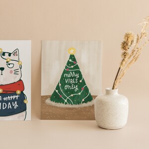 Merry Vibes Only Greeting Card Holiday Greeting Card Christmas Tree Greeting Card Cozy night holiday card Decking the halls card image 2