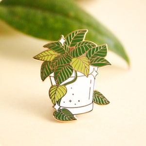 Emaille pin Pothos-plant: goudkleurige metalen beplating