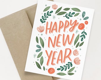 Happy New Year Greeting Card | New Year Greeting Card | Holiday Card | Floral Greeting Card