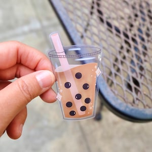 Boba Milch Tee klar Aufkleber: Wasserfester Vinyl Foodie Aufkleber