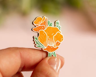 Golden Poppy Enamel Pin | Plant Enamel Pin | Flower Enamel Pin