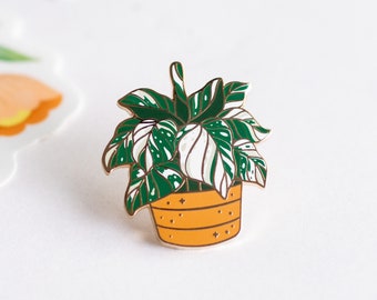 Variegated Alocasia Plant Enamel Pin | Houseplant Enamel Pin | Potted plant enamel pin | Plant lover enamel pin