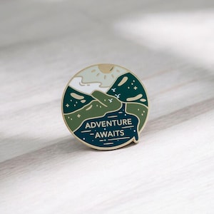 Adventure Awaits Enamel Pin | Rock climbing enamel pin | Outdoor enamel pin | Rocker Climber Pin | Gift for climbers, traveler pin