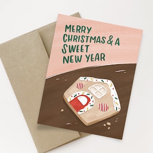 Merry Christmas And A Sweet New Year Greeting Card | Holiday Greeting Card | Ginger Bread Card | Illustrated Holiday Cards