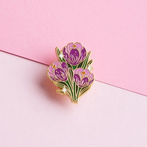 Crocus Enamel Pin | Plant Enamel Pin | Flower enamel pin | Winter flower enamel pin | Spring Enamel pin | Purple flower pin