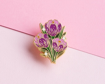 Crocus Enamel Pin | Plant Enamel Pin | Flower enamel pin | Winter flower enamel pin | Spring Enamel pin | Purple flower pin