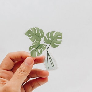 Pegatina de Monstera / Pegatina de vinilo de planta / Pegatina transparente de un jarrón de Monstera