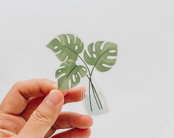 Monstera Sticker | Plant Vinyl Sticker | A Vase Of Monstera Clear Sticker