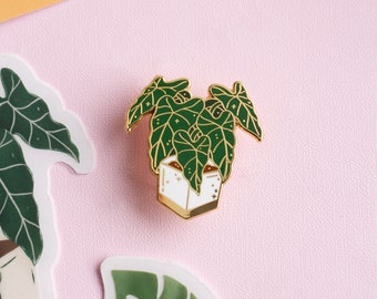 Alocasia Frydek Enamel Pin | Houseplant Enamel Pin | Potted plant enamel pin | Plant lover enamel pin