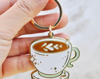 Porte-clés latte : breloque café en émail - Cadeau pour amateur de café